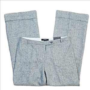 NWT Express Precision Fit Wool Blend Grey Cream Herringbone Tweed Wide Leg Pant